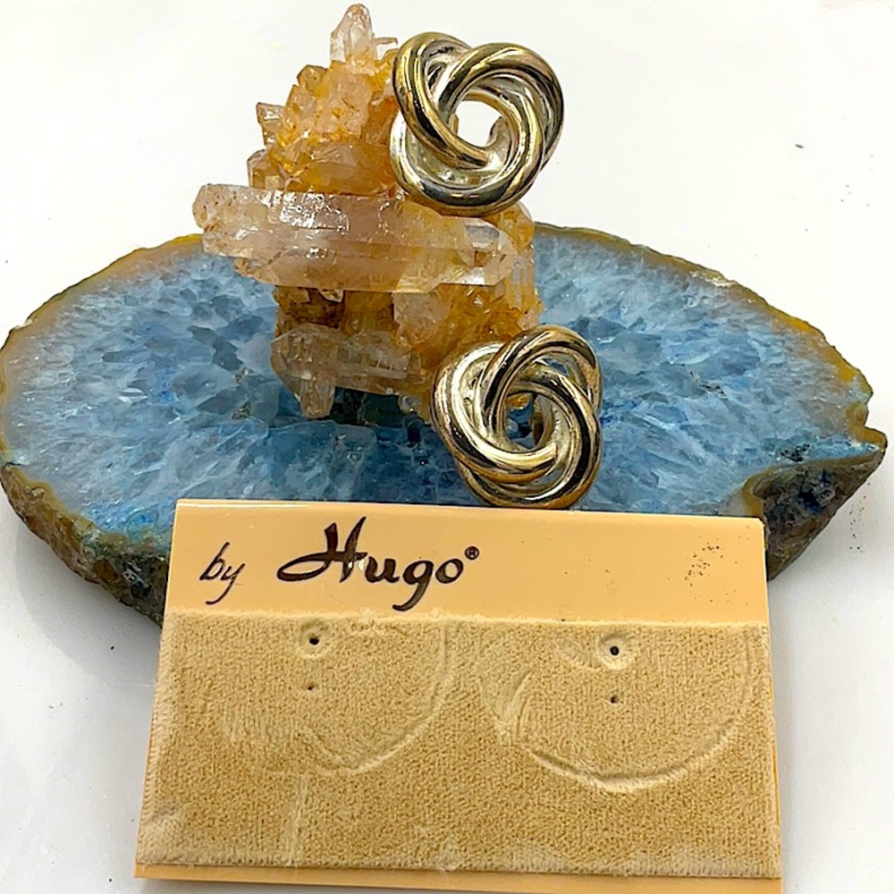 Brand New, Vintage Silver & Gold Knot Twisted Pierce Earrings By Hugo (1980’s) - Picture 5 of 5